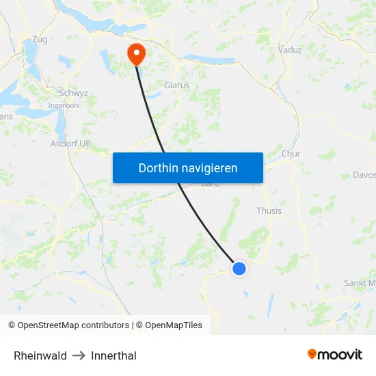 Rheinwald to Innerthal map