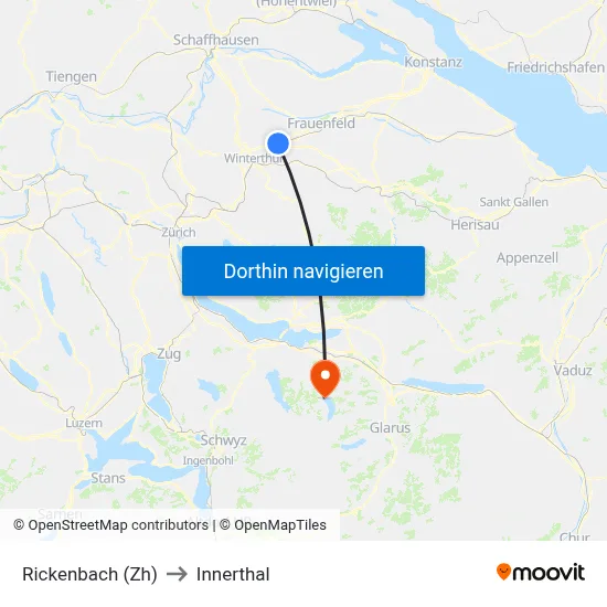 Rickenbach (Zh) to Innerthal map
