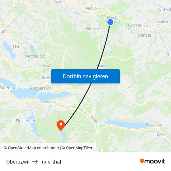 Oberuzwil to Innerthal map