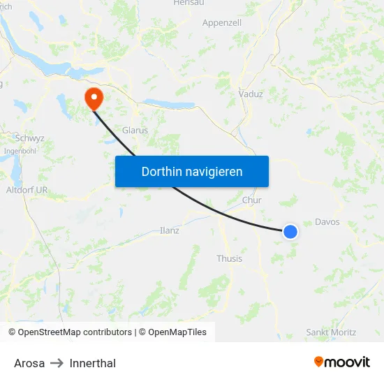 Arosa to Innerthal map