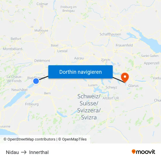 Nidau to Innerthal map