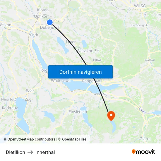 Dietlikon to Innerthal map