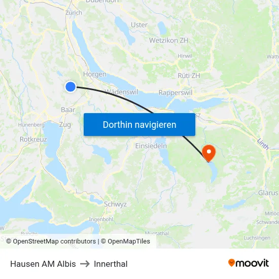 Hausen AM Albis to Innerthal map