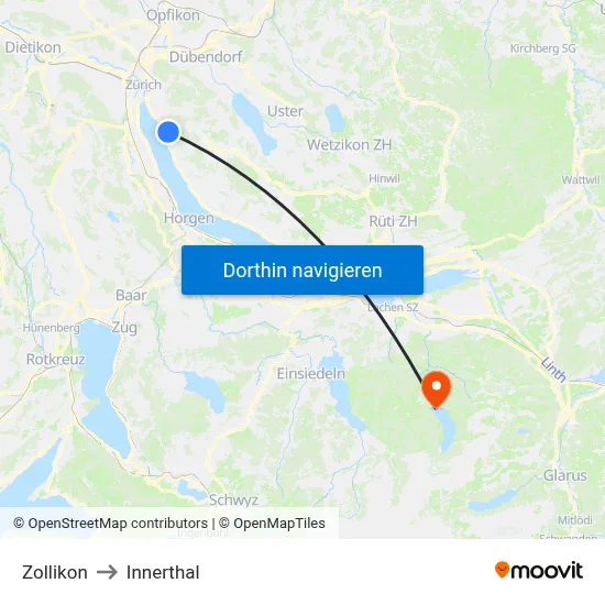 Zollikon to Innerthal map