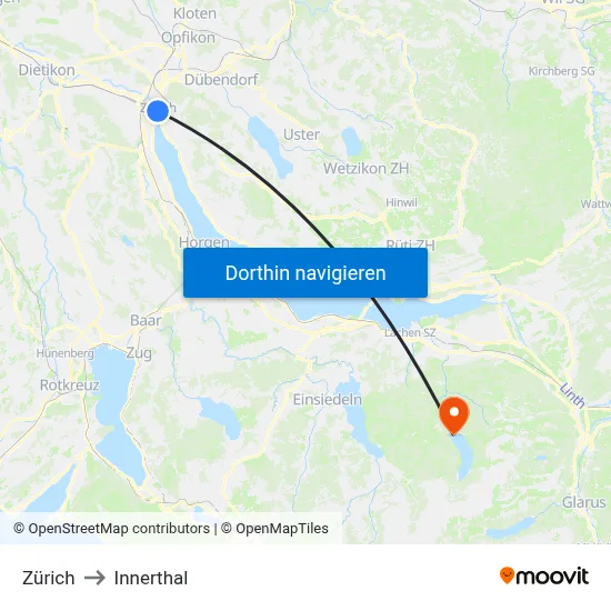 Zürich to Innerthal map