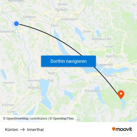 Künten to Innerthal map