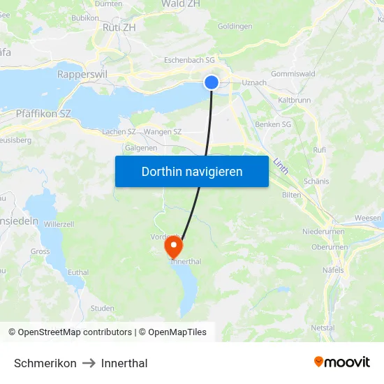 Schmerikon to Innerthal map