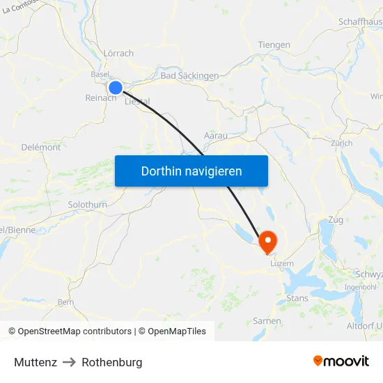Muttenz to Rothenburg map