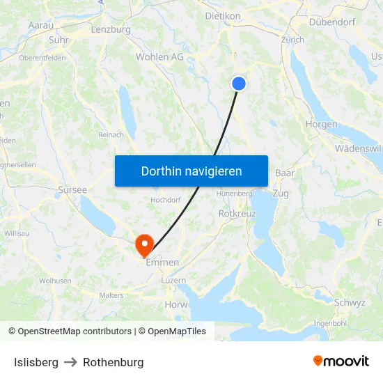 Islisberg to Rothenburg map