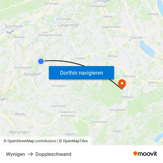 Wynigen to Doppleschwand map