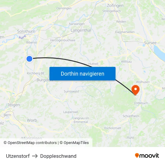 Utzenstorf to Doppleschwand map
