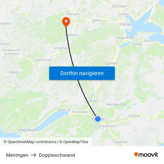 Meiringen to Doppleschwand map