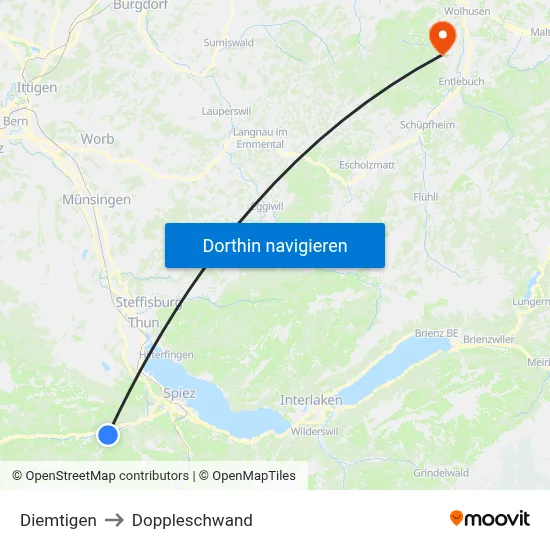 Diemtigen to Doppleschwand map