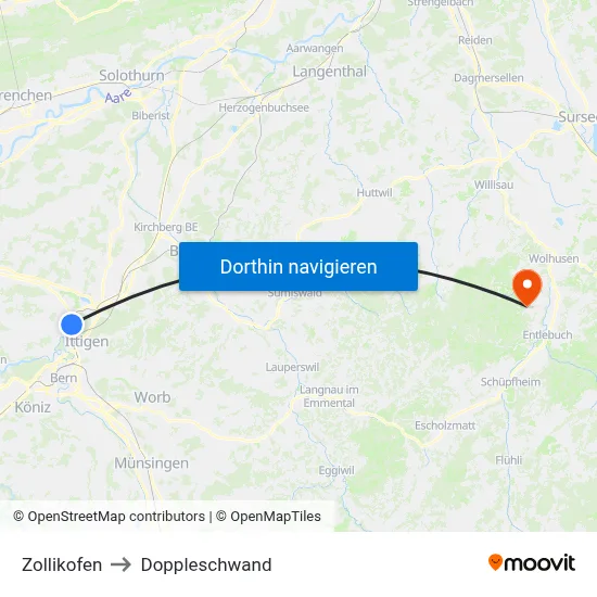 Zollikofen to Doppleschwand map