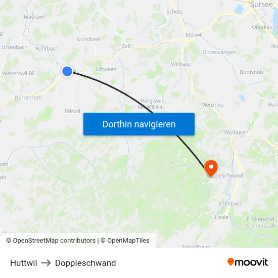Huttwil to Doppleschwand map