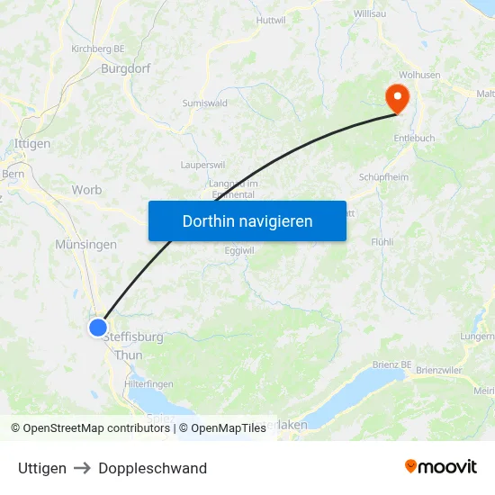 Uttigen to Doppleschwand map