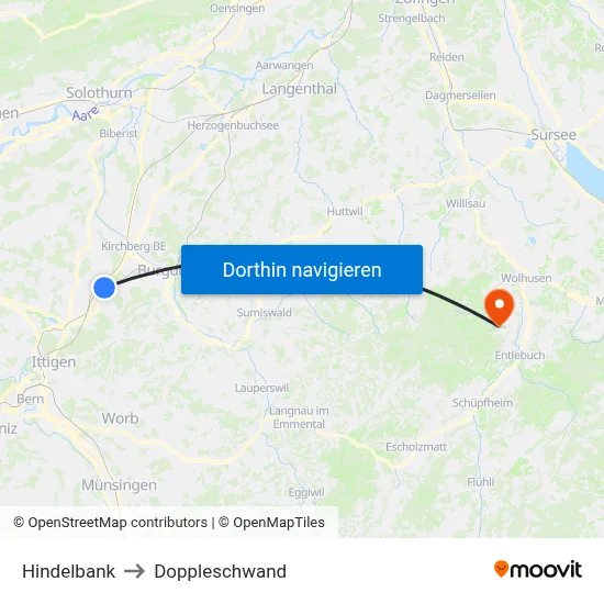 Hindelbank to Doppleschwand map