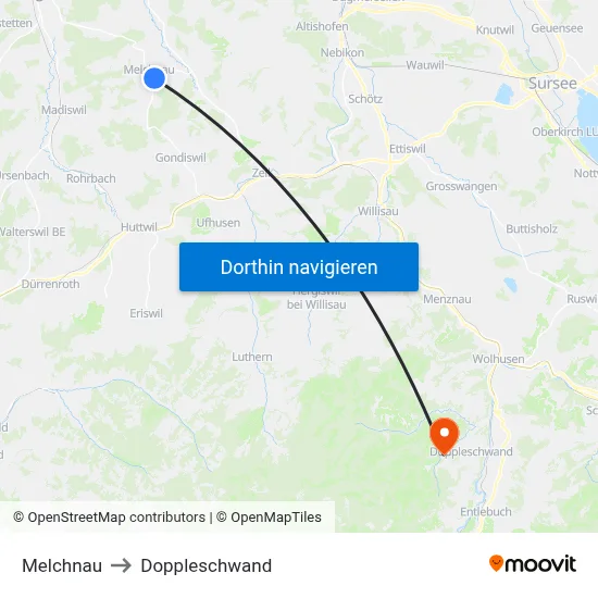 Melchnau to Doppleschwand map