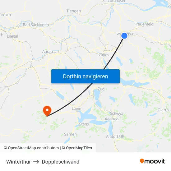 Winterthur to Doppleschwand map