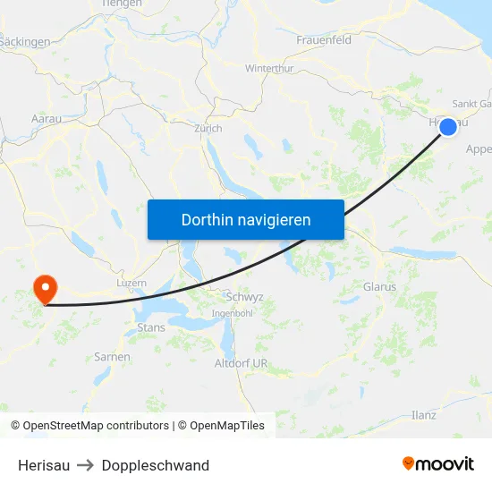 Herisau to Doppleschwand map