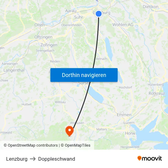 Lenzburg to Doppleschwand map