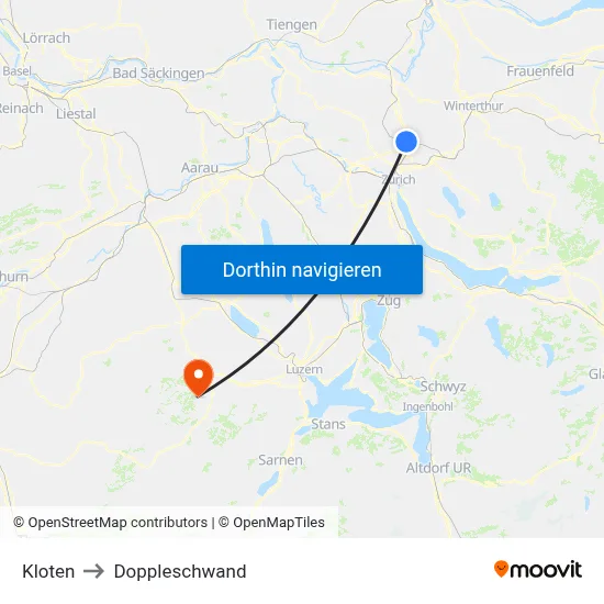 Kloten to Doppleschwand map