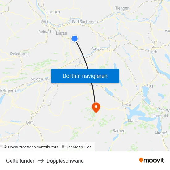 Gelterkinden to Doppleschwand map