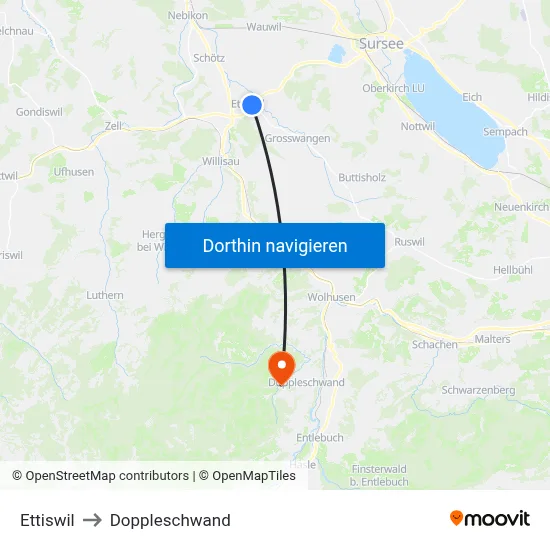 Ettiswil to Doppleschwand map