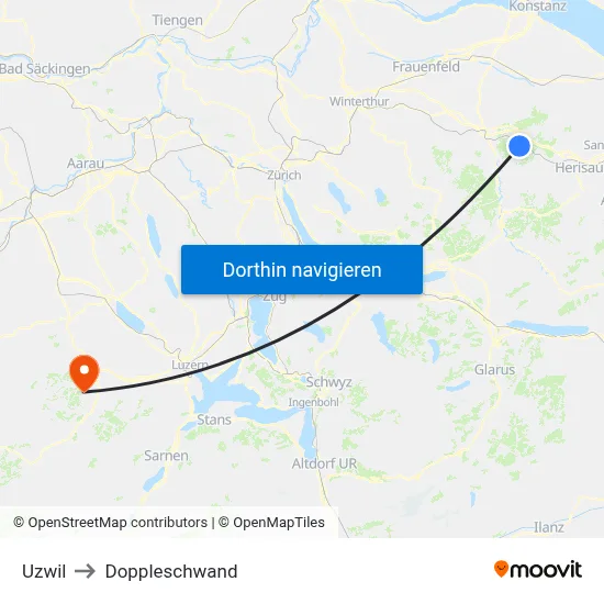 Uzwil to Doppleschwand map