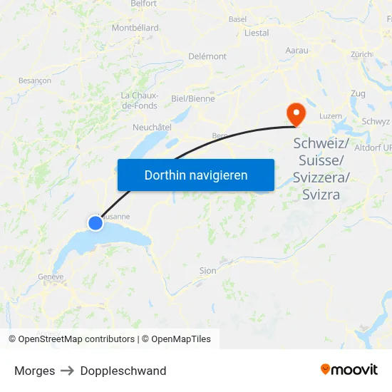 Morges to Doppleschwand map