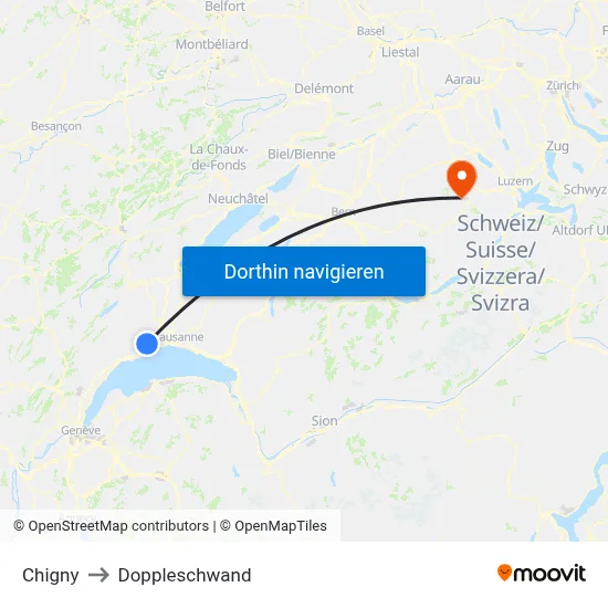 Chigny to Doppleschwand map
