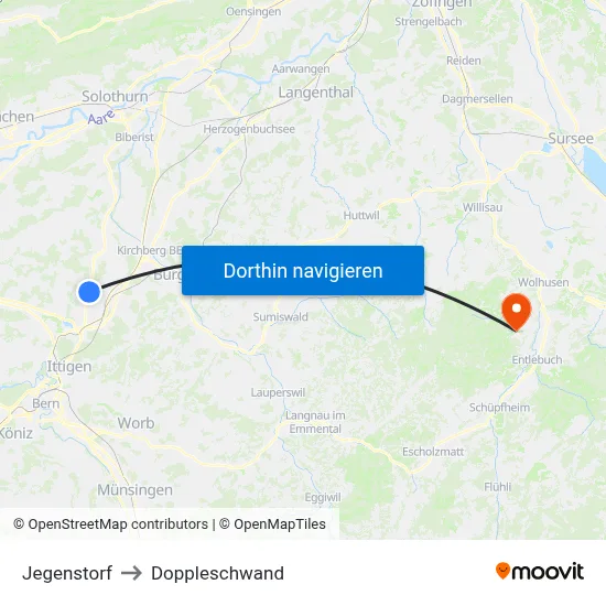 Jegenstorf to Doppleschwand map