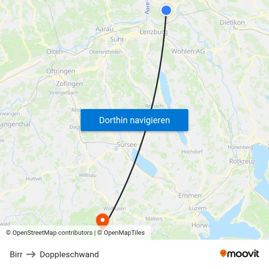 Birr to Doppleschwand map