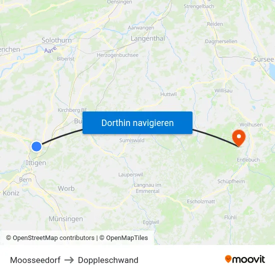 Moosseedorf to Doppleschwand map