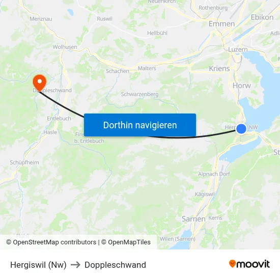 Hergiswil (Nw) to Doppleschwand map
