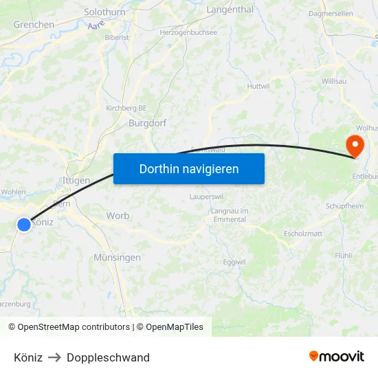 Köniz to Doppleschwand map