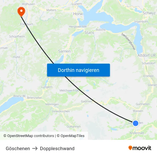 Göschenen to Doppleschwand map