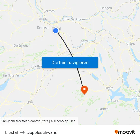 Liestal to Doppleschwand map