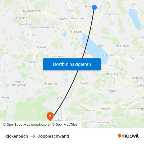 Rickenbach to Doppleschwand map