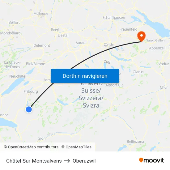 Châtel-Sur-Montsalvens to Oberuzwil map