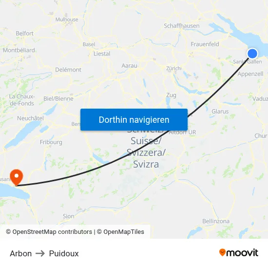 Arbon to Puidoux map