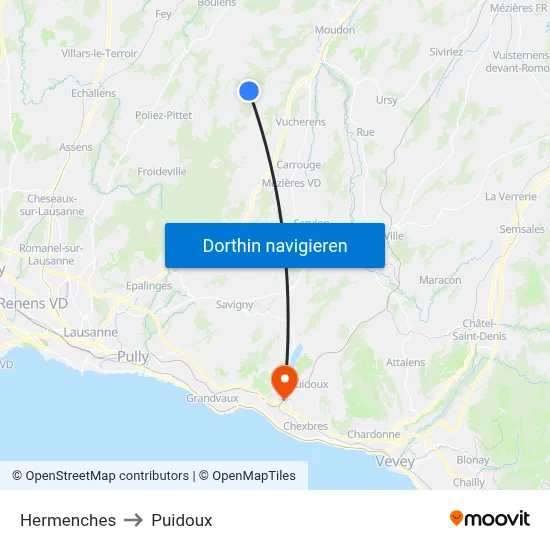 Hermenches to Puidoux map