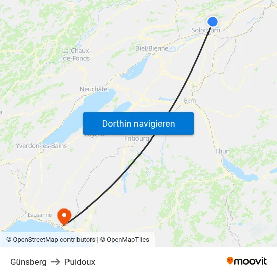 Günsberg to Puidoux map