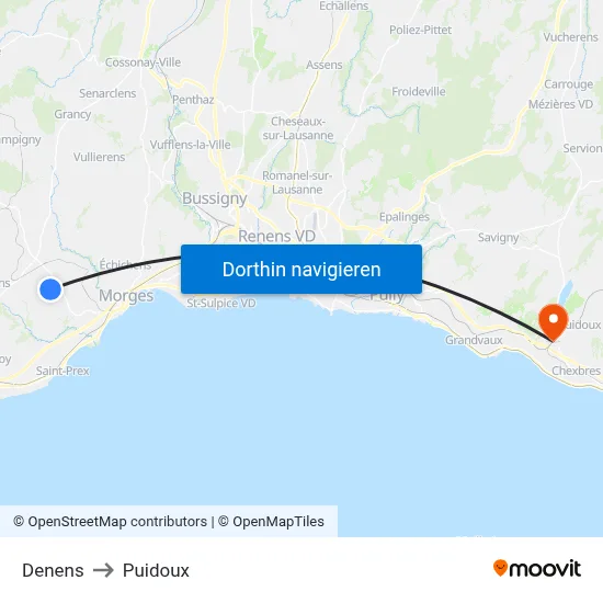 Denens to Puidoux map
