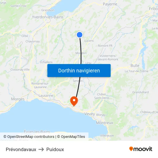 Prévondavaux to Puidoux map