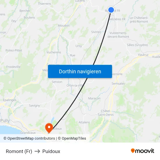 Romont (Fr) to Puidoux map