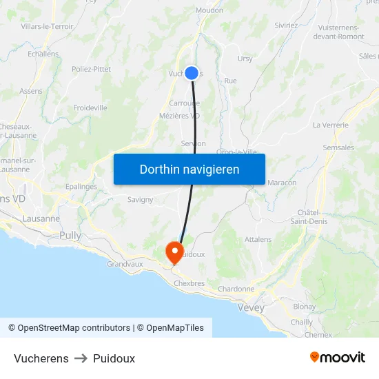 Vucherens to Puidoux map