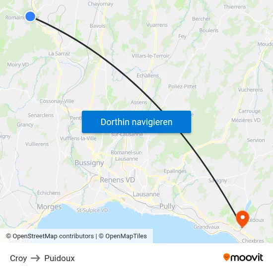 Croy to Puidoux map
