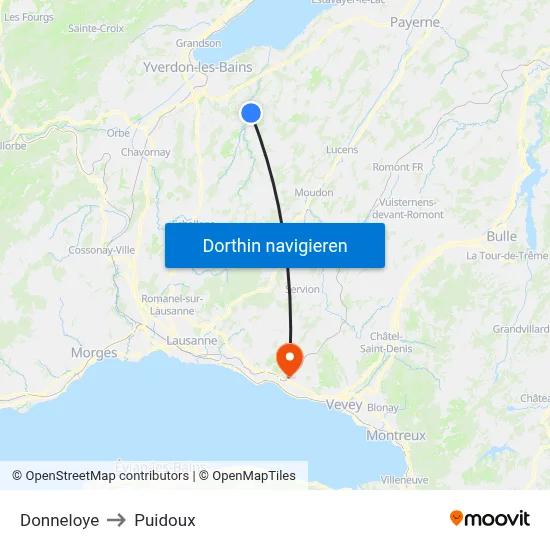 Donneloye to Puidoux map