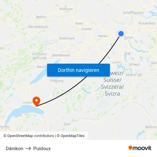 Dänikon to Puidoux map